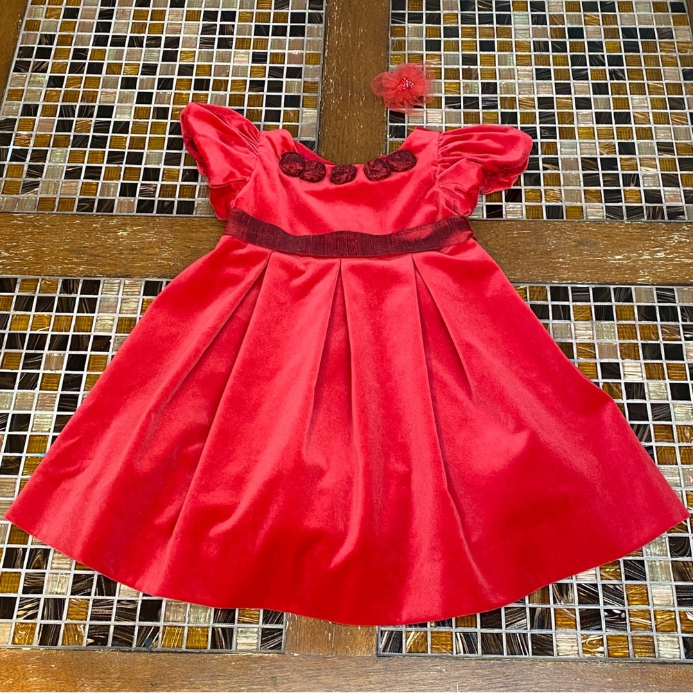 Florence Eiseman Velvet Pleated with Satin Flower Dress and Bow